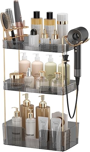 Vista 12 de Estantería de 2 niveles transparente para encimera - Organizador para baño y cocina, estante para cosméticos y maquillaje, estante para especias