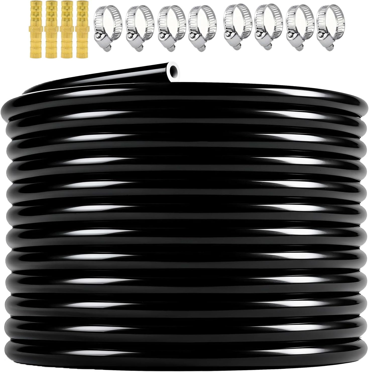 3/8 Inch Self-Sinking Aeration Hose, Heavy-Duty Weighted Pond Tubing with 8 Stainless Steel Clamps and 4 Copper Menders for Ponds, Lakes, Aquaculture (100 FT)
