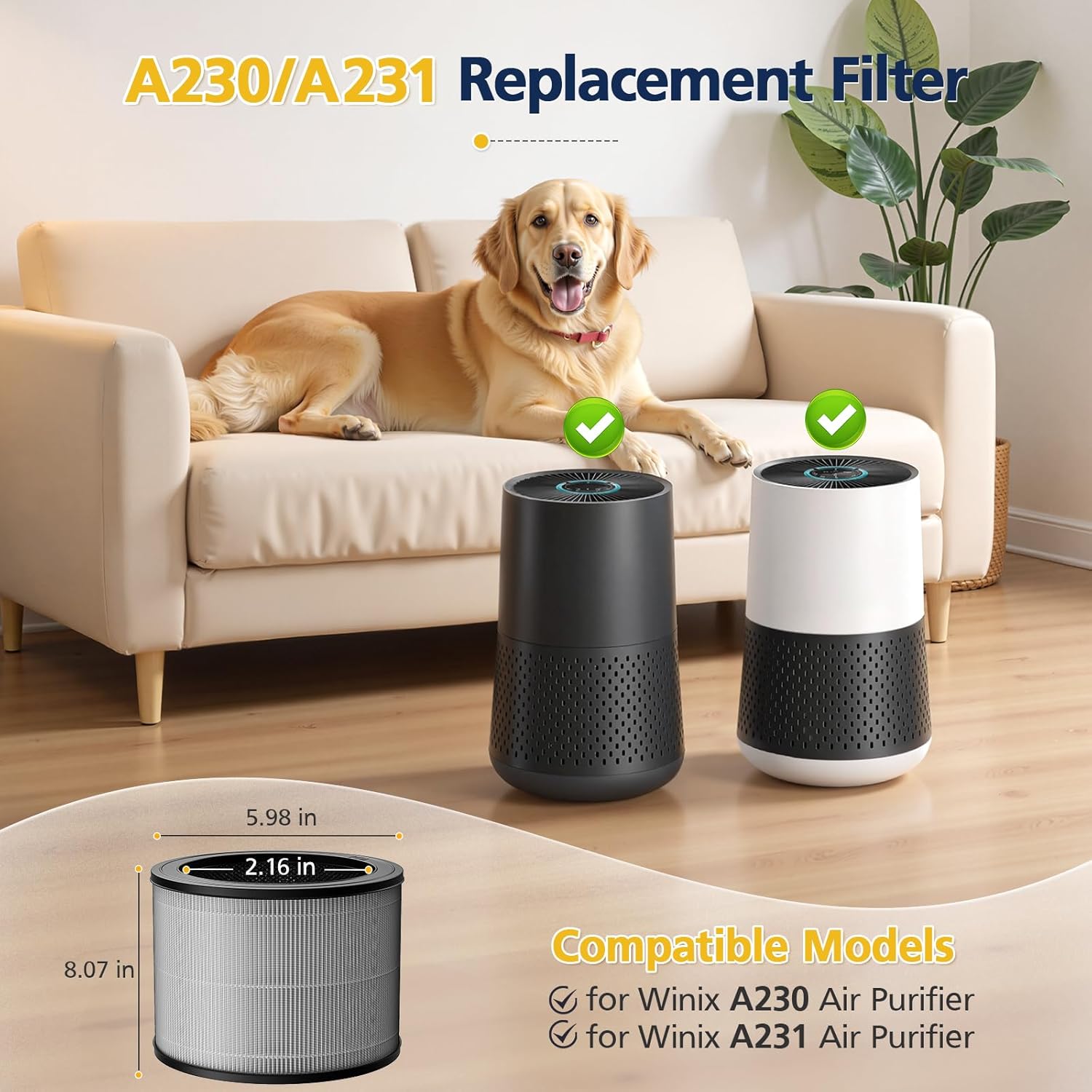 2 Pack 1712-0110-00 Replacement Filter O Compatible with Winix A231 and A230 Air Purifier, 3-in-1 HEPA and Activated Carbon Filter - Image 2
