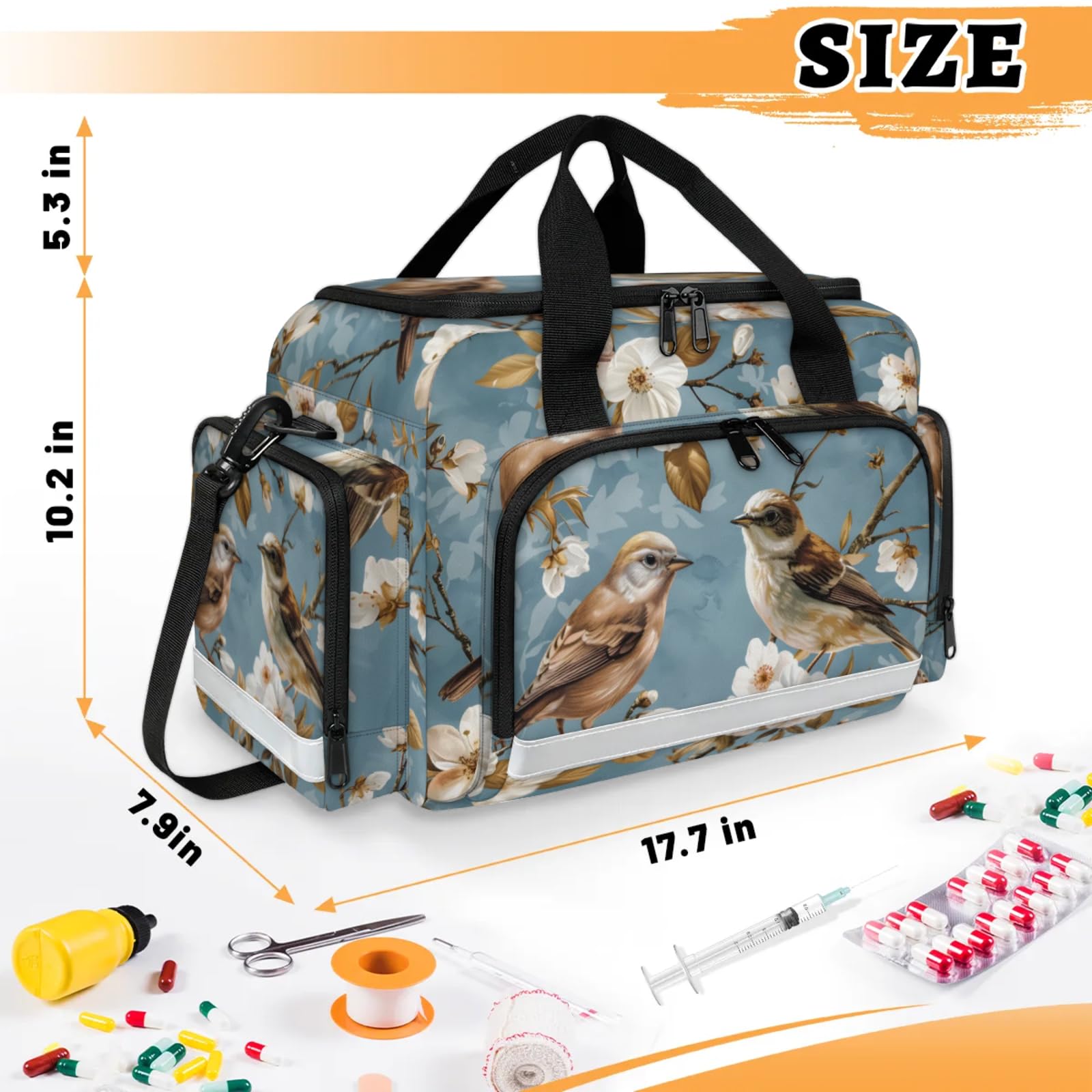 GzLeyigou First Aid Bags Empty, Cute Bird Emergency Bag First Aid Kit Multiple Compartment Kit Carrier On Call Trauma Bag For Paramedics Emergency Medical Supplies Kit