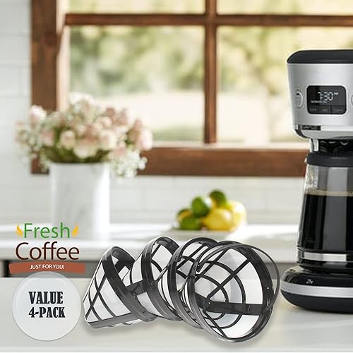 Miniatura 7 de Paquete de 4 filtros reutilizables de repuesto para cafetera, cono n. 4, compatible con Cuisinart, filtros de cafetera Ninja, se adapta a la mayoría