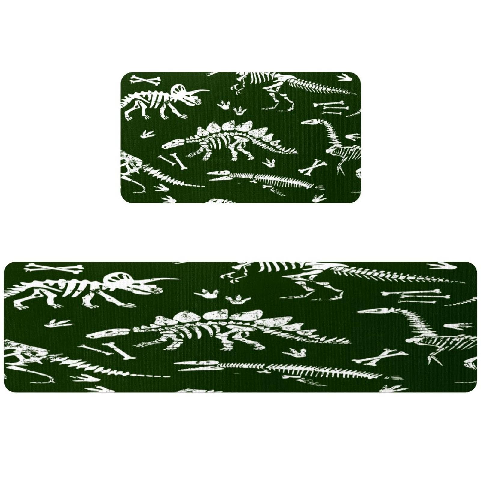 2 alfombrillas de cocina VAPOKF con calaveras de dinosaurios, alfombra absorbente y lavable
