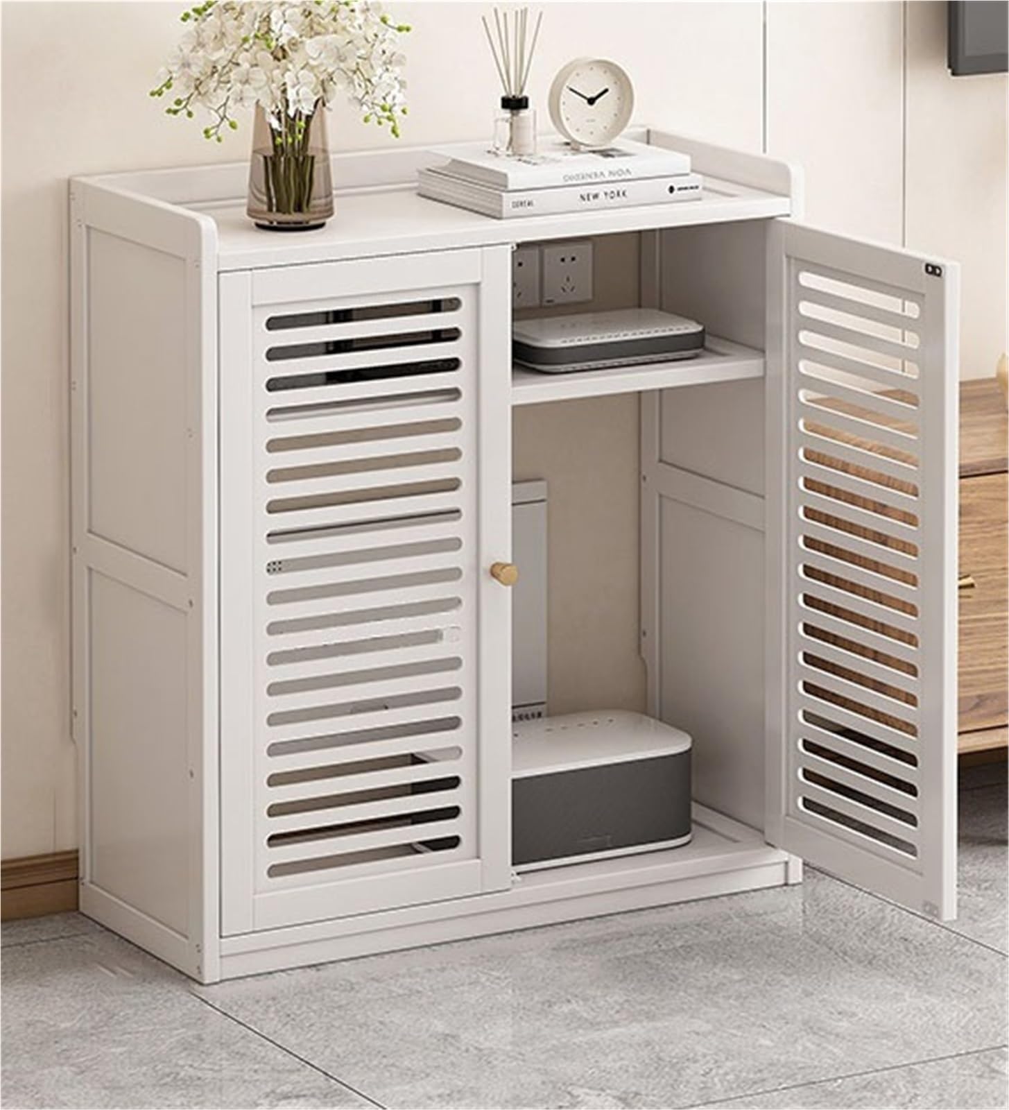 Media Storage Cabinet Bamboo WiFi Router Storage Cabinet Home Floor ...