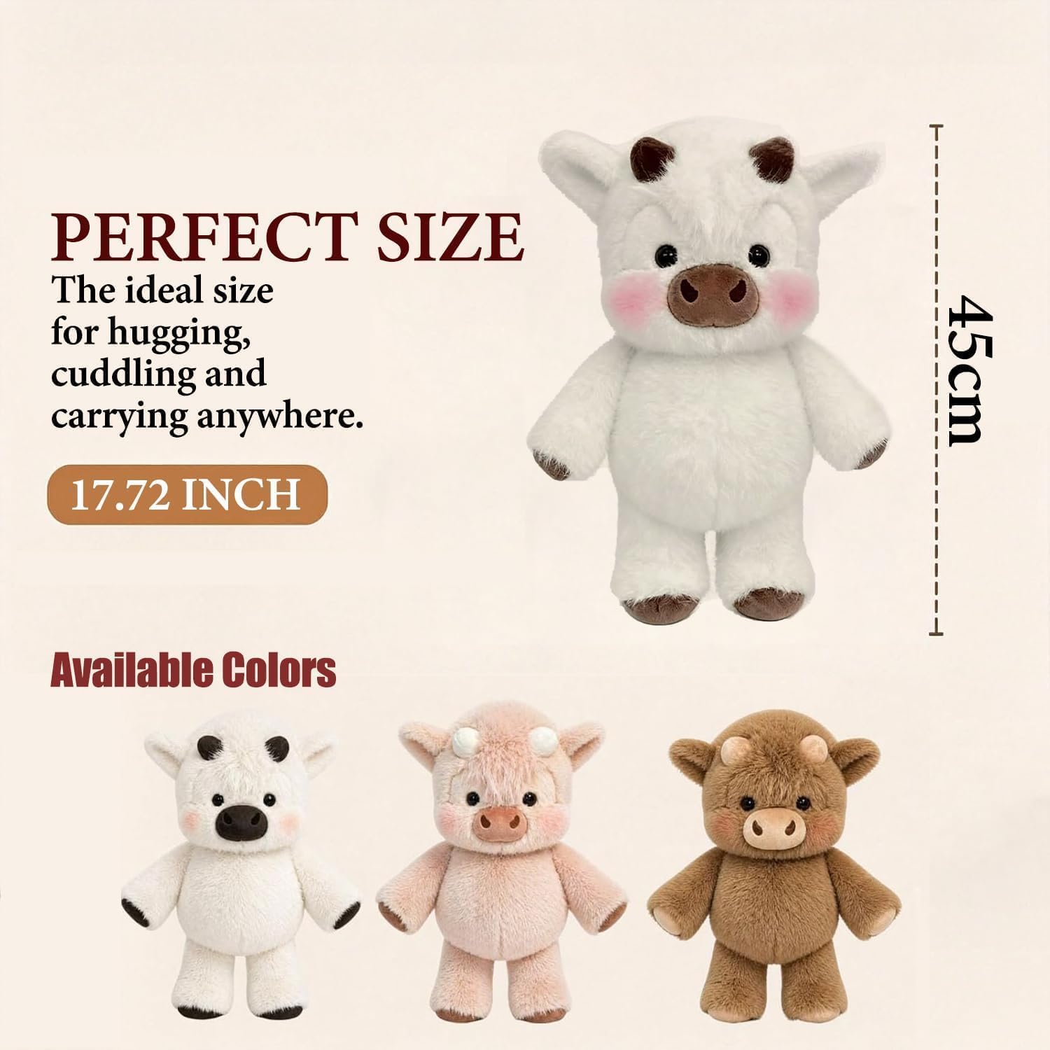 STOAT Highland Cow Peluche, realistica mucca highland peluche, morbido animale di peluche per adulti, decorazione fattoria, regalo per amanti degli animali (Bianco)