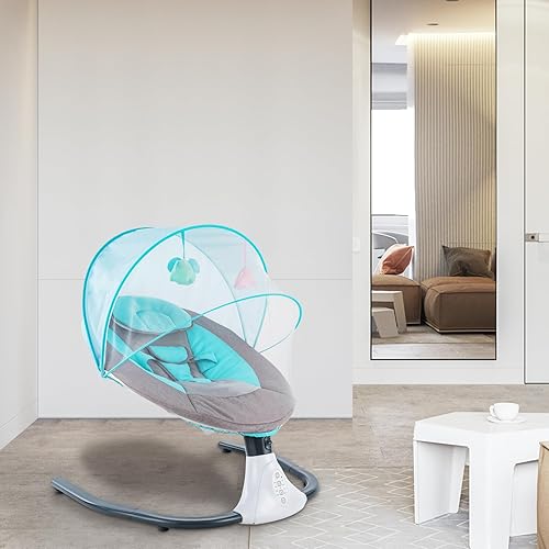 Miniatura 7 de Columpio eléctrico para bebés con altavoz de música a control remoto, columpio para recién nacido con 4 velocidades de oscilación, balancín para