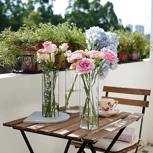 Miniatura 4 de Jarrones cilíndricos de vidrio para centros de mesa, jarrones de vidrio de 10 pulgadas de alto para flores, portavelas de vidrio de huracán,