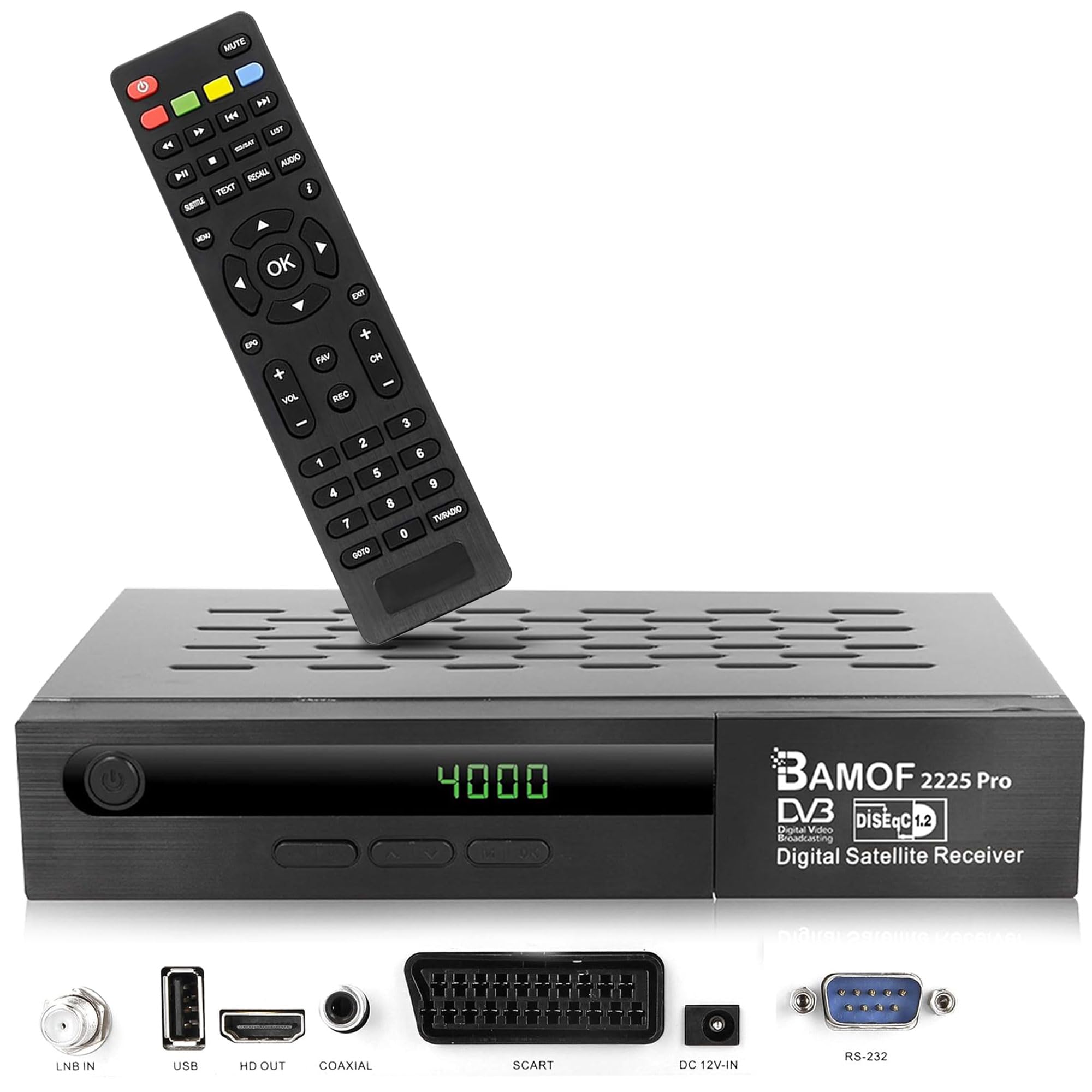 2225 PRO Satelliten Receiver Sat Receiver Digitaler DVBS2 Full HD Receiver (HDMI, SCART, 2X USB) [Vorprogrammiert für Astra, Hotbird und Türksat] + HDMI Kabel, Black