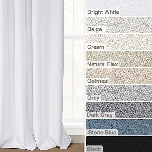 Miniatura 7 de INOVADAY Cortinas 100% opacas de 84 pulgadas de largo, juego de 2 paneles de lino con pestaña trasera y bolsillo para barra, cortinas opacas para