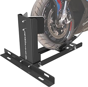 GRAND PITSTOP Universal Wheel Chock for Motorcycle Stand for Trailer Completely Adjustable Detachable Foldable Wheel Chock Black-V2, 2000 lbs