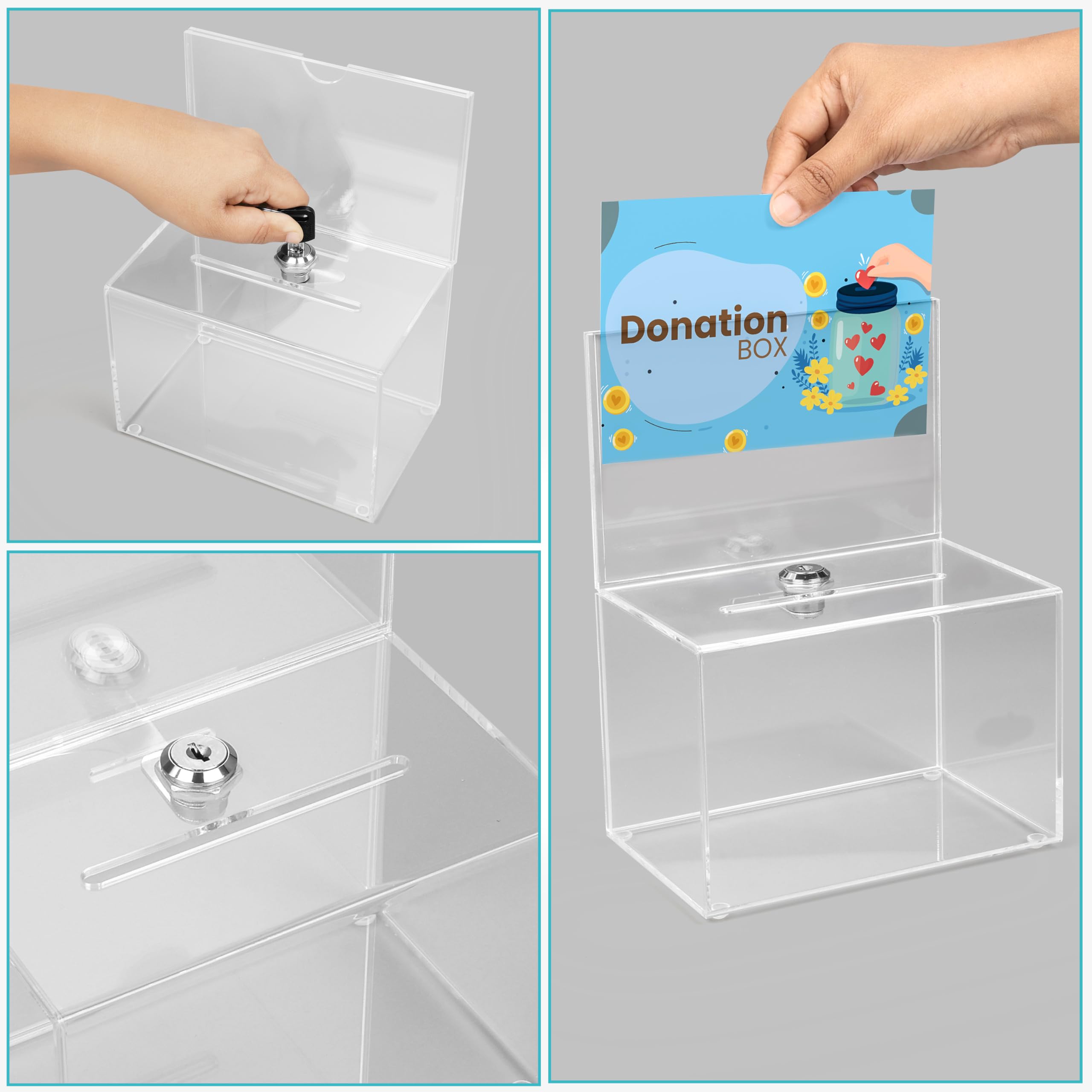 Belle Vous Acryl Spendenbox mit Schlüssel - 16 x 10 x 21,5cm transparente Spardose - Spendendose aus Acryl - Spendenbox abschließbar