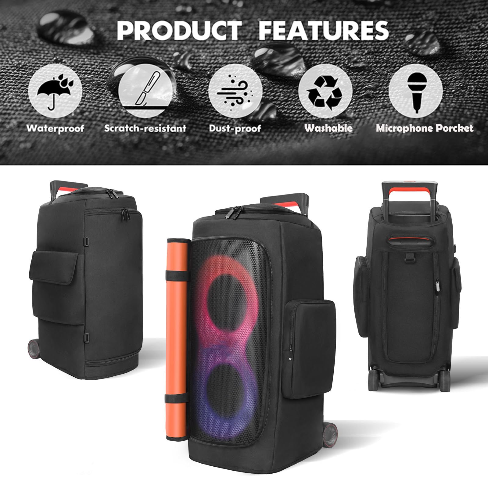 Housse de protection contre la poussière pour enceinte compatible avec enceinte portable JBL PartyBox 310/PartyBox Stage 320, étui de protection de voyage avec poches pour accessoires