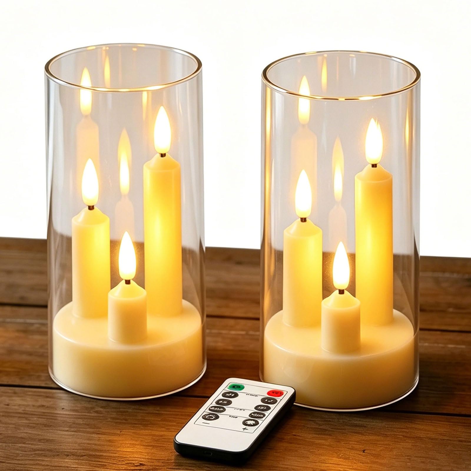Da by 2 Pack 3-Core LED Taper Candles, Transparent Acrylic Shell Flameless Candles with Remote Control, Realistic Flickering Candle Lights for Home Wedding Party Christmas Indoor Decor