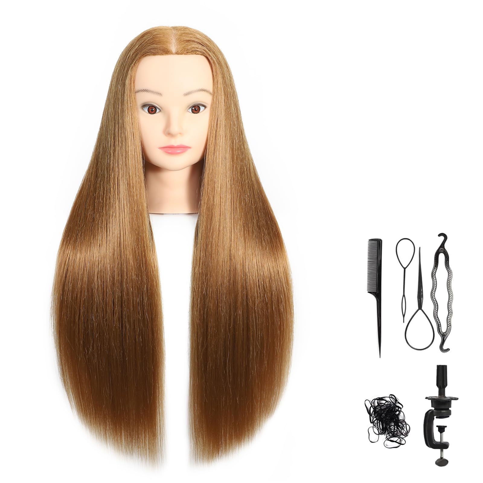 Testa di manichino per pratica con le acconciature, con capelli sintetici al 70% e naturali al 30%, 61-66 cm, morsetto incluso