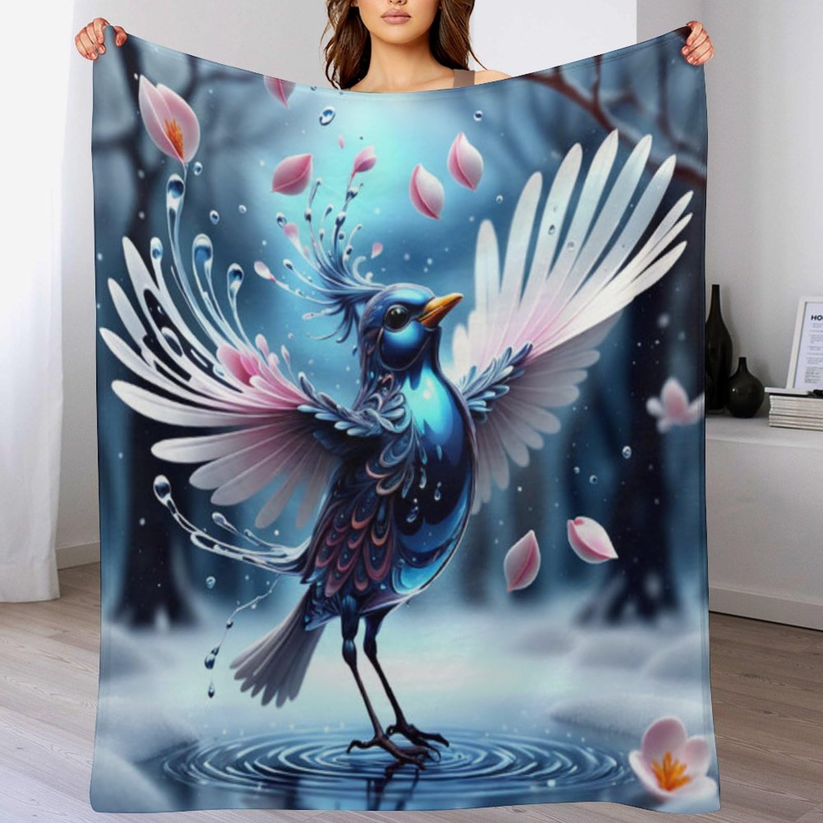 Couverture hypoallergénique oiseau mignon contre le froid, flannel douce 150x200cm