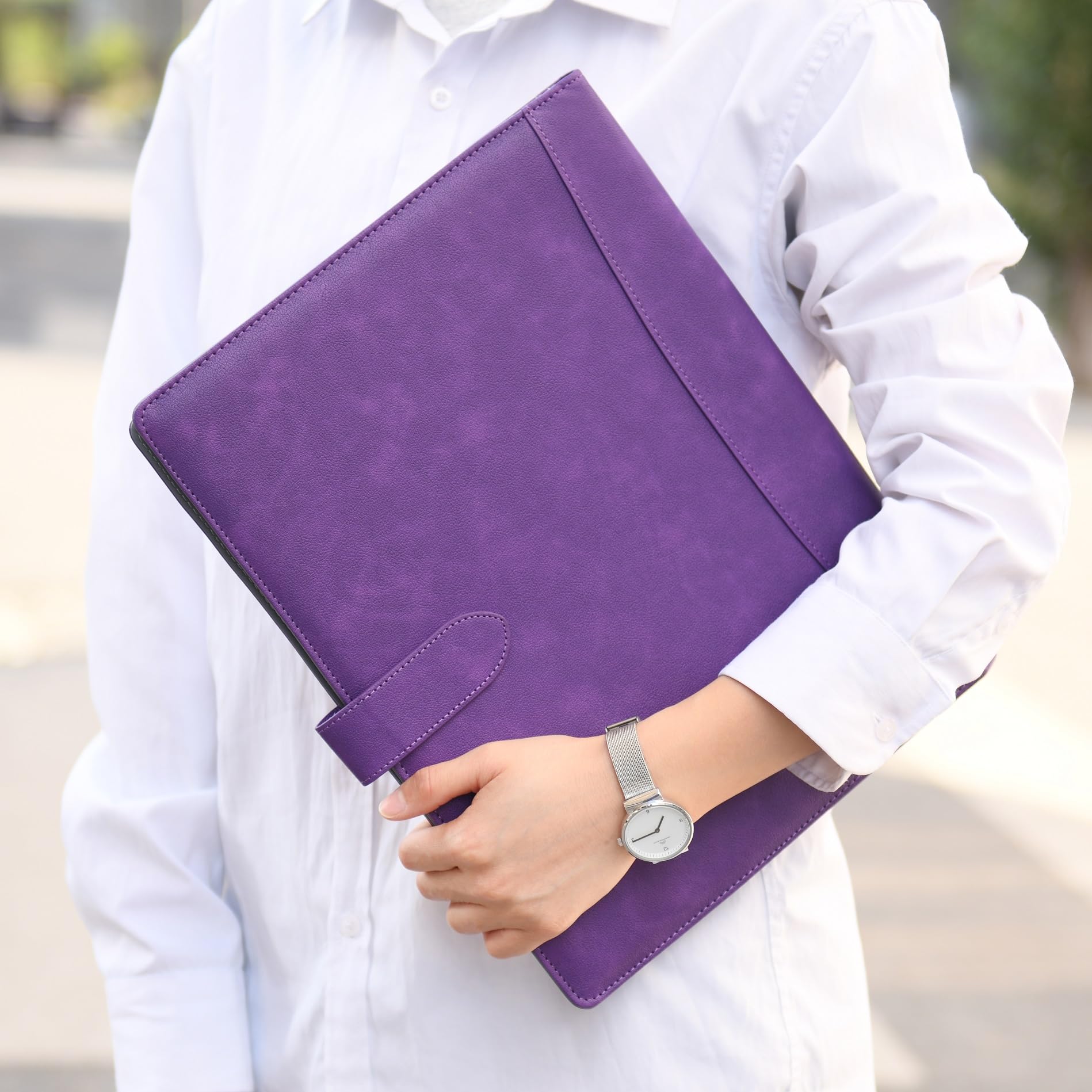 Wason Portefeuille A4 Padfolio Porte-documents en Cuir PU avec Multi-poches Bloc-notes Planchettes Amovible et Support Téléphone Tablette pour Organisateur Bureau école Voyage(Violet)