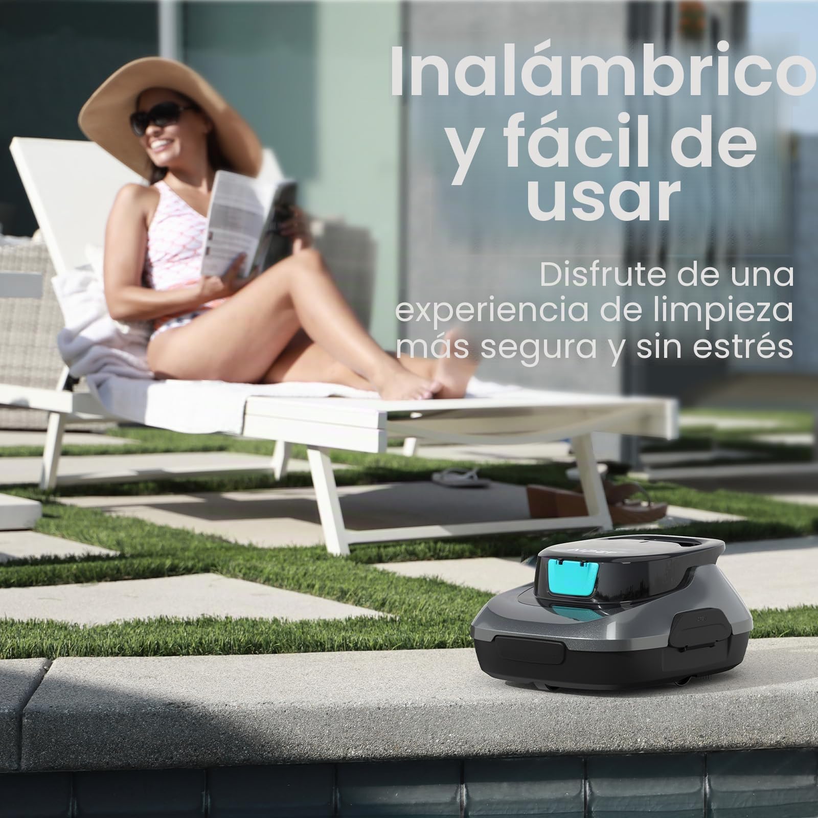 AIPER Robot de Piscina, Aspirador de Piscina inalámbrico a batería, Tiempo de Limpieza 90 Minutos, Limpieza automática con función de autoaparcamiento