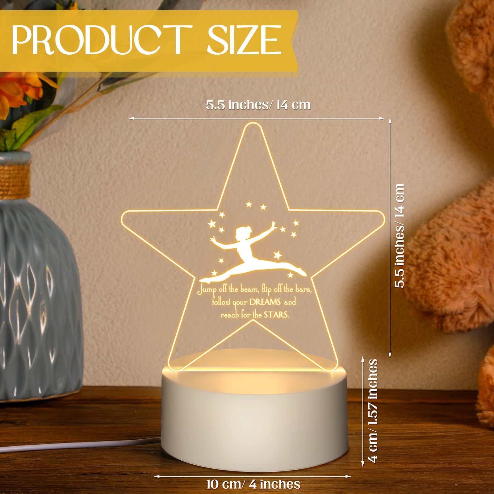 12 pz Ginnastica Stuff Regali 3D Luce Notturna con Base Inspirational Acrilico Apprezzamento Ginnastica Lampada LED per Studenti Danza Laurea Ginnasta Regali Team