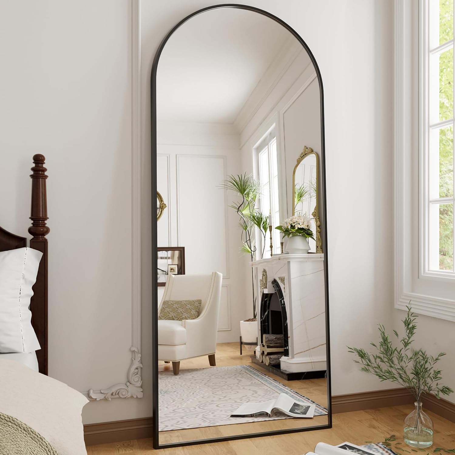 OGCAU Full Length Mirror, 70"x26" Arched Full Body Floor Mirror with Stand, Hanging or Leaning, Standing, Wall Mounted with Aluminum Frame for Bedroom Living Room (Black) - Image 4