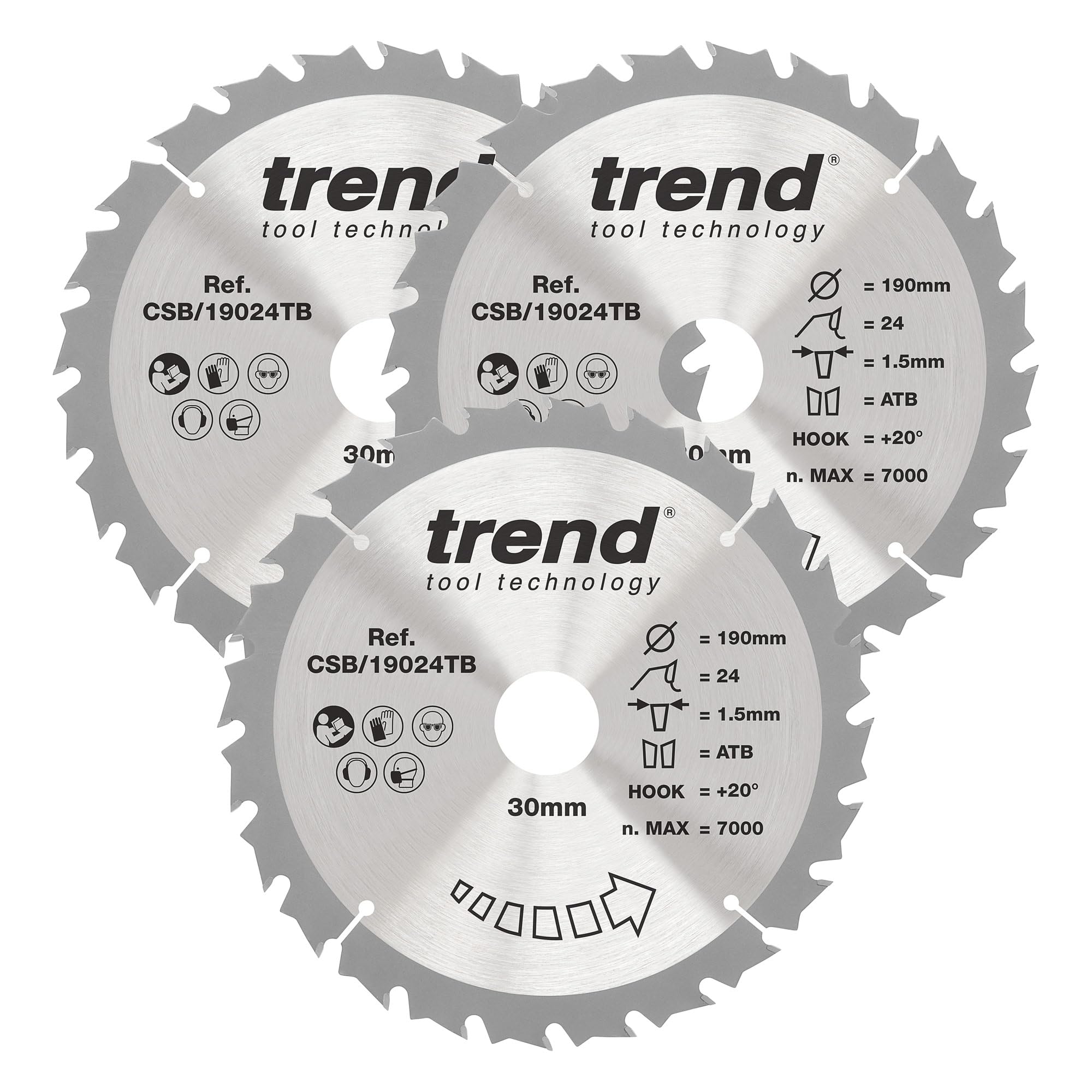 Trend Wood Cordless Circular Saw Blade 190Mm X 30Mm X 24T 3 Pack Csb/190/3Pk/A