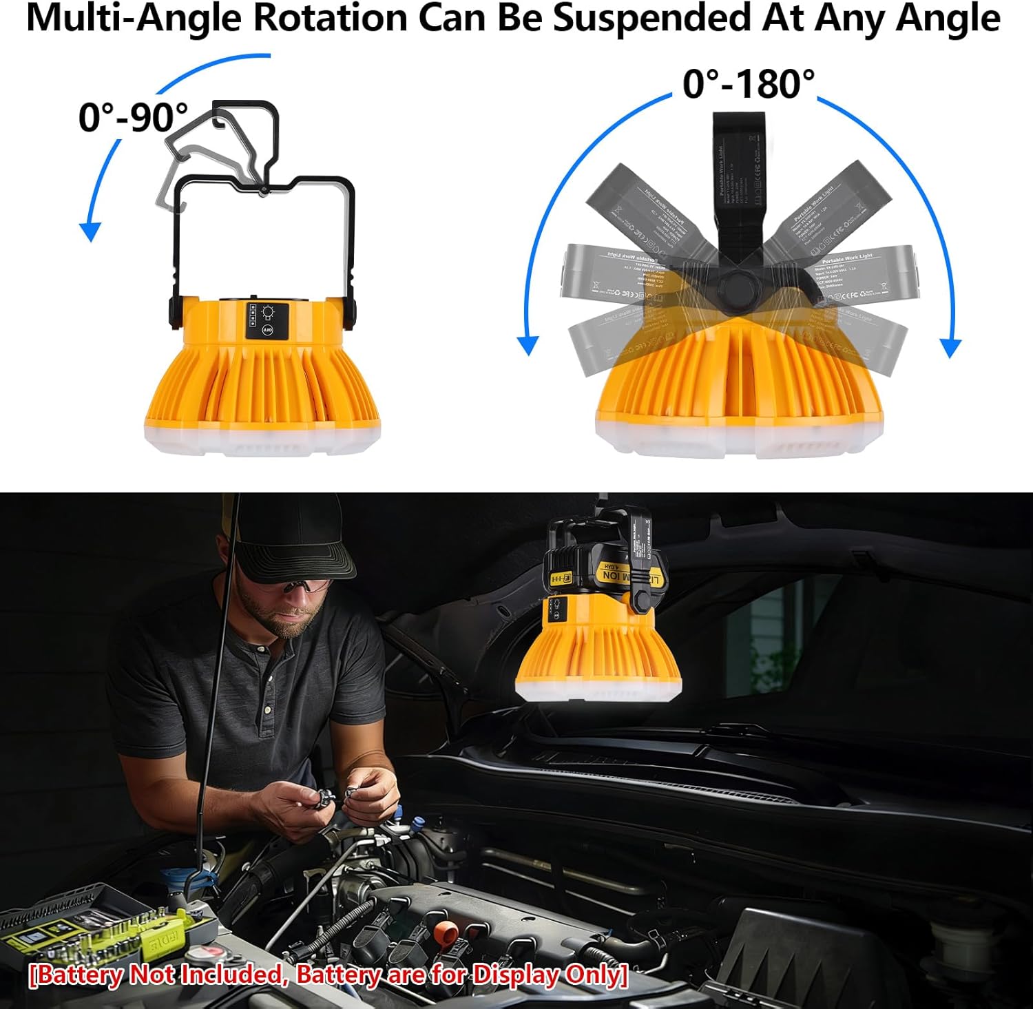 Cordless Work Light Floodlight for Dewalt 20V Battery, 24W Flashlight 2400LM Portable Work Lights with SOS Flash, Tool Lights Workshop Home Repair Garage Camping (NO Battery Included)