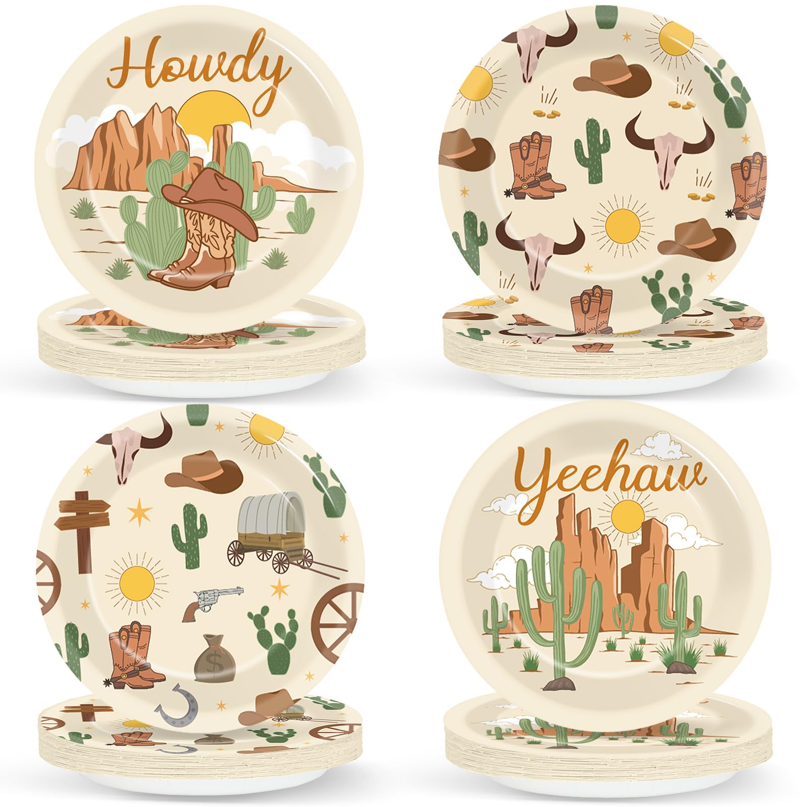 CHUNNIN 48Pcs Western Cowboy Rodeo Party Paper Plates for Wild West Theme Party Supplies 7" Howdy Cowgirl Yeehaw Birthday Party Disposable Plates for