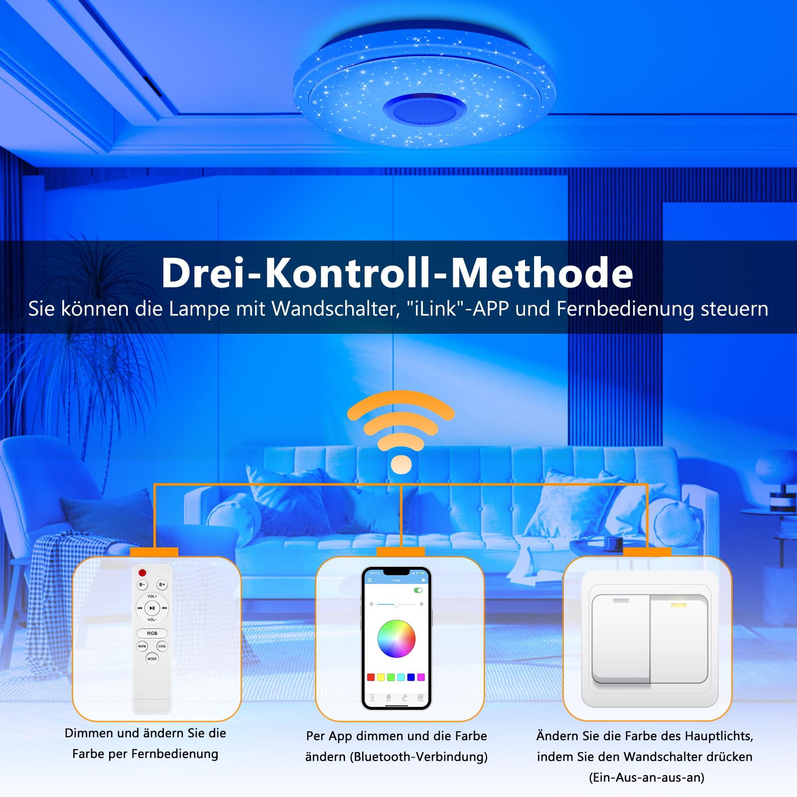 Plafoniera LED Dimmerabile,30CM Lampada da Soffitto RGB Rotonda 3000K-6500K con Telecomando e Altoparlante Bluetooth per Camera da Letto,Soggiorno,Bagno,Sala da Pranzo,Corridoio