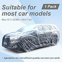 Vista 2 de BBTO 1 Juego Cubierta de Plástico para Automóvil 15.7 x 24.6 pies Cubierta Universal Desechable Transparente para Automóvil con Banda Elástica