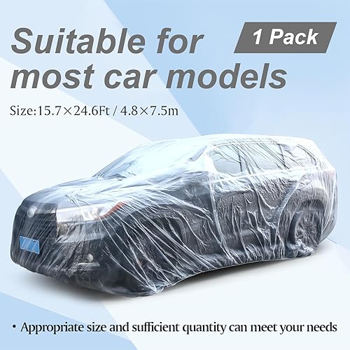 Miniatura 9 de BBTO Juego de 10 fundas de plástico para automóvil de 15.7 x 24.6 pies, funda universal desechable transparente con banda elástica, impermeable, a