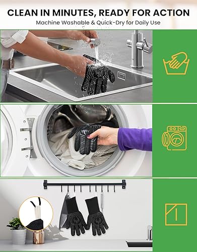 Miniatura 6 de GEEKHOM Guantes de barbacoa, guantes de parrilla resistentes al calor de 1472 , guantes de parrilla certificados EN407 de 13 pulgadas para ahumador,