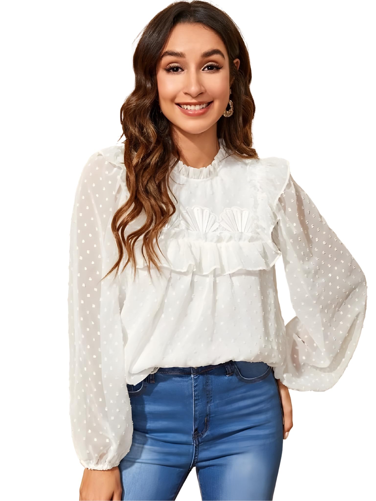 mizago Women's Stylish Ruffle Women's White Top-picture-47