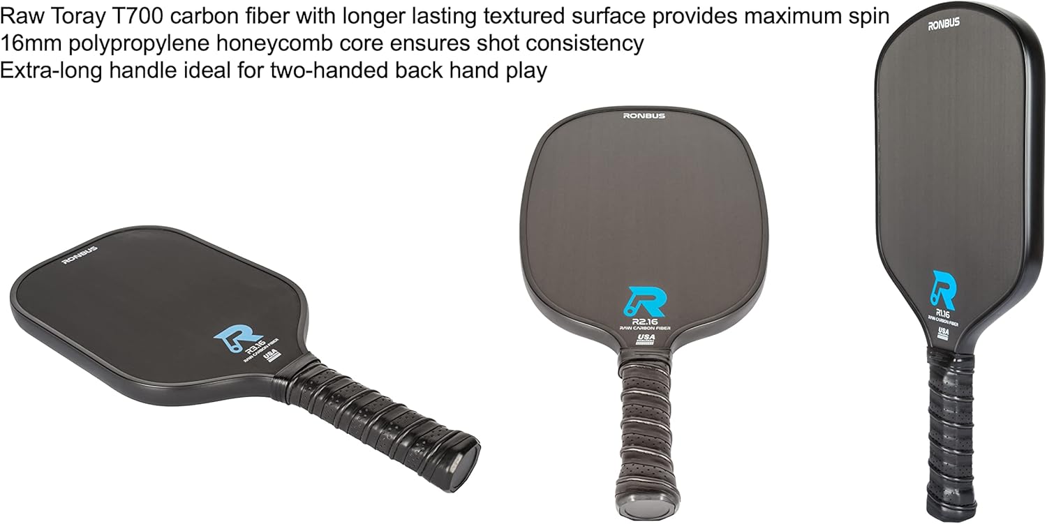 Ronbus R1.16/R2.16/R3.16 Raw Toray T700 Carbon Fiber Pickleball Paddle with 16 mm Polypropylene Honeycomb Core