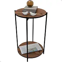 Mesa Lateral Redonda Articulada Estilo Industrial Tampo Mdf (Freijó)