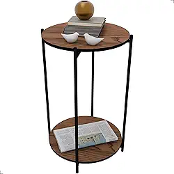 Mesa Lateral Redonda Articulada Estilo Industrial Tampo Mdf (Freijó)