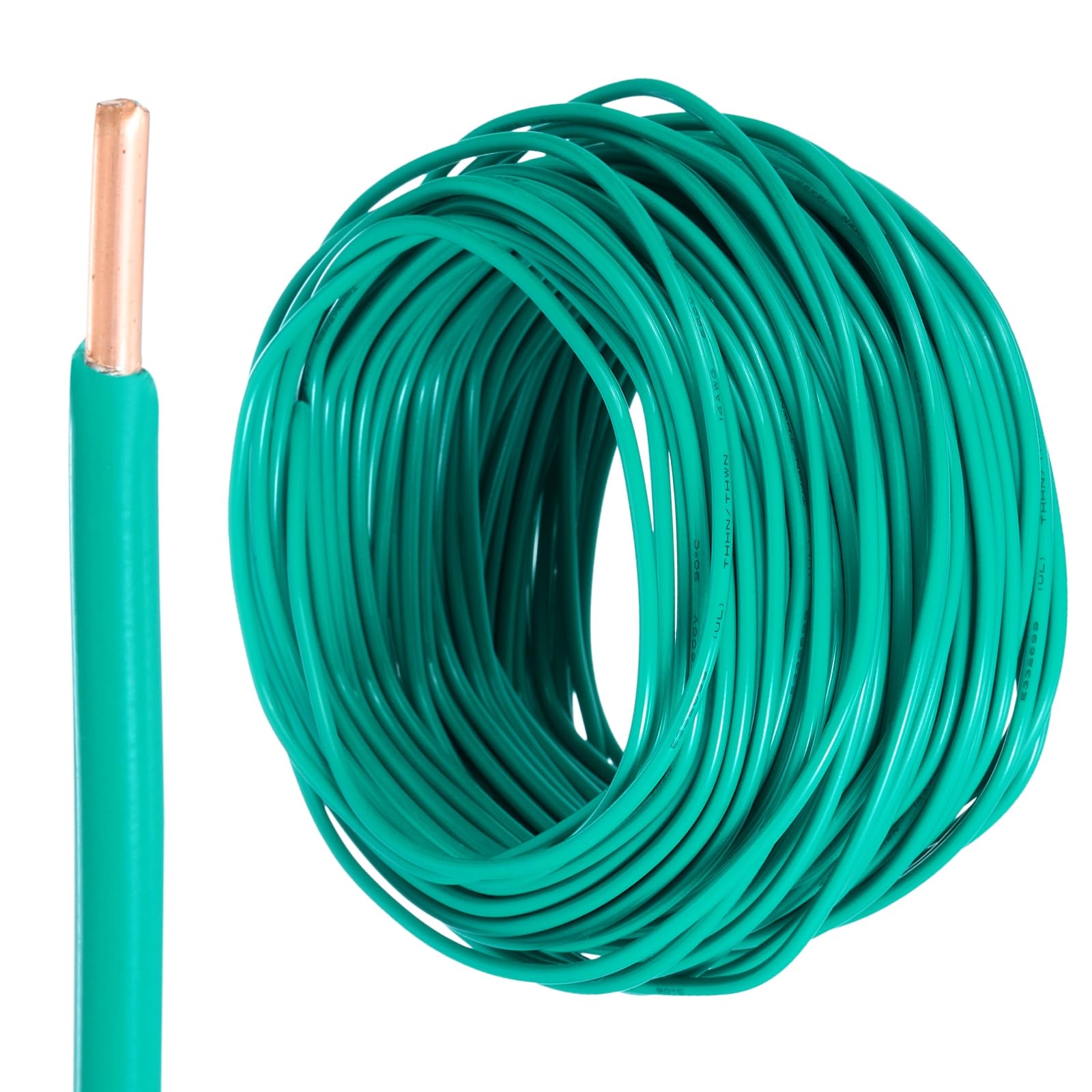 QUARKZMAN 100 Fuß Elektrischer Draht Isoliert Fester Kupfer 12AWG Anschlussdraht Kabel THHN Draht Wohngebiet Industrie Erdung Elektrisch Bewertet Für 600 Volt UL Gelistet Grün