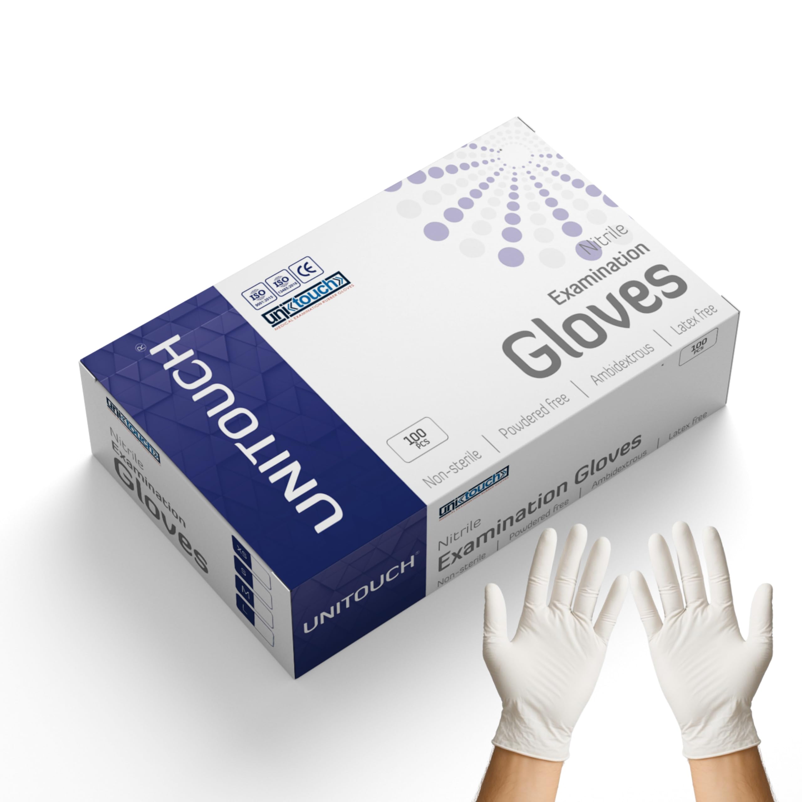 Unitouch Nitrile Powdered Free Examination Gloves Pack of 100 Pcs (White) (L)