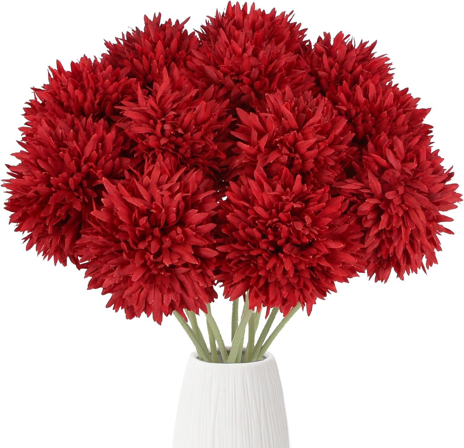 IPOPU 12PCS Chrysanthemum Flowers Artificial 17.3’’ Red Fake Mums Faux Silk Flowers with Stems for Wedding Bouquets Home Dining Table Party Garden Decor(Red)