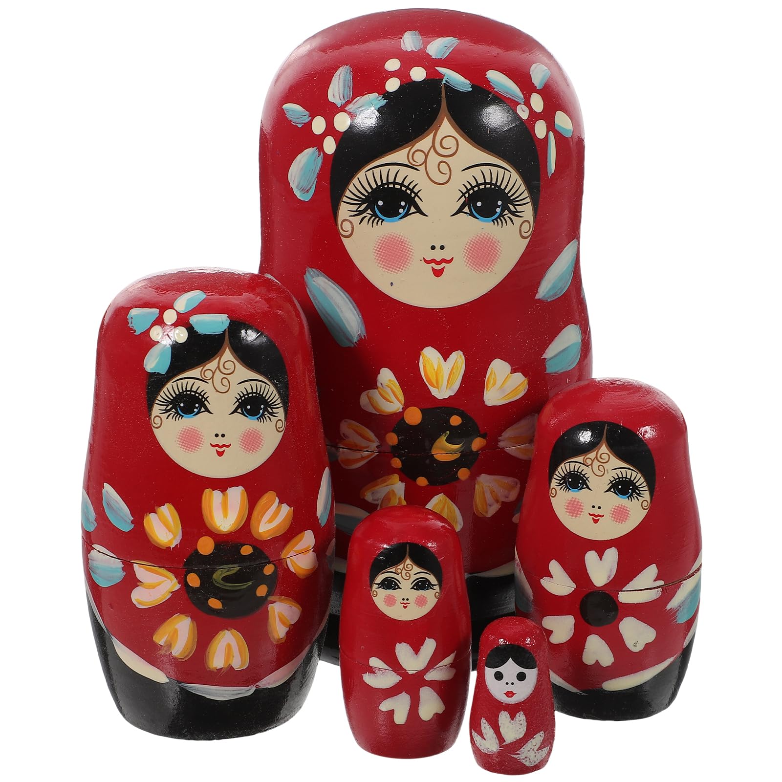 Russian Dolls,5pcs Wooden Girls Babushka Nesting Dolls - Handmade Russian Matryoshka, Traditional Babushka Home Decor for Kids, Adults Birthday Gift, Christmas Home Room Decoration, Red