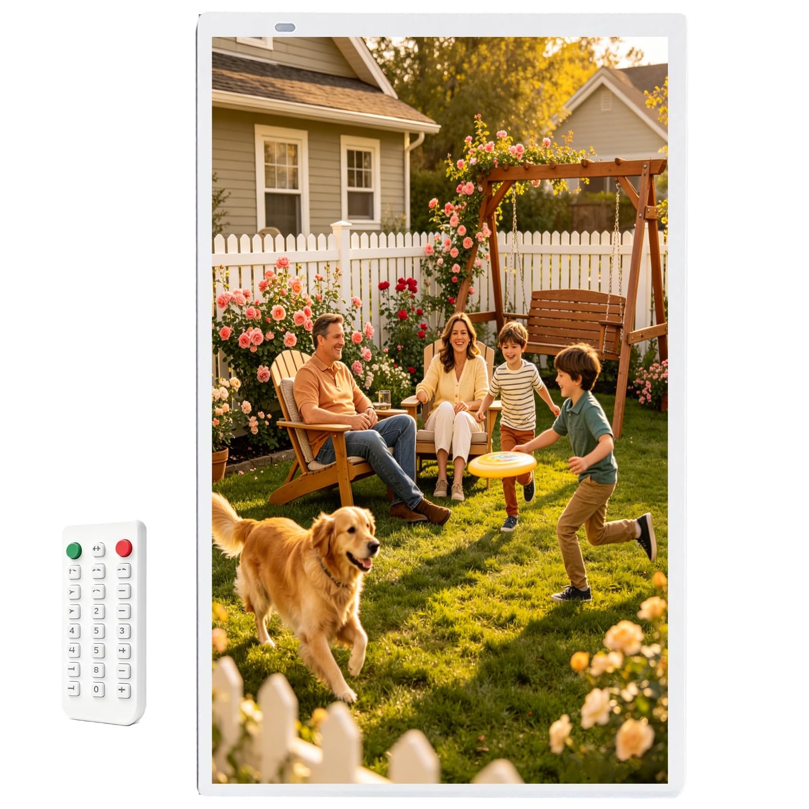 Motion Sensor Digital Picture Frame, Electronic Photo Frame with Remote Control, 64GB, 1920 x 1080, Wall-Mount Frame, Wall Mount Included, for Birthday, Holiday Gifts(White,64GB)