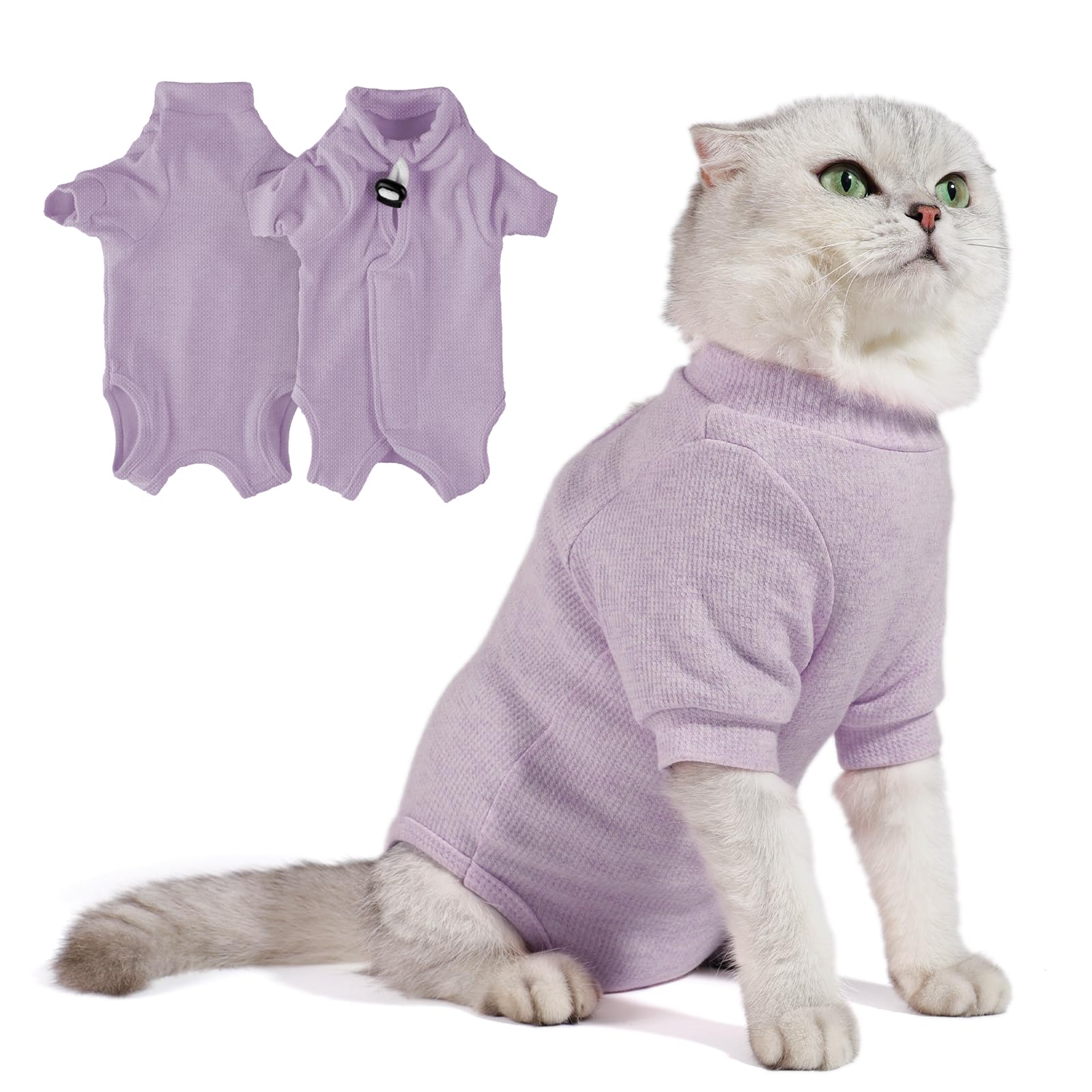Leotrag Breathable Cat Recovery Suit for Female/Male, Anti-Licking Kitten Onesie - Cat Surgery Pajamas with Sleeve After Spay, Prevent Shedding,