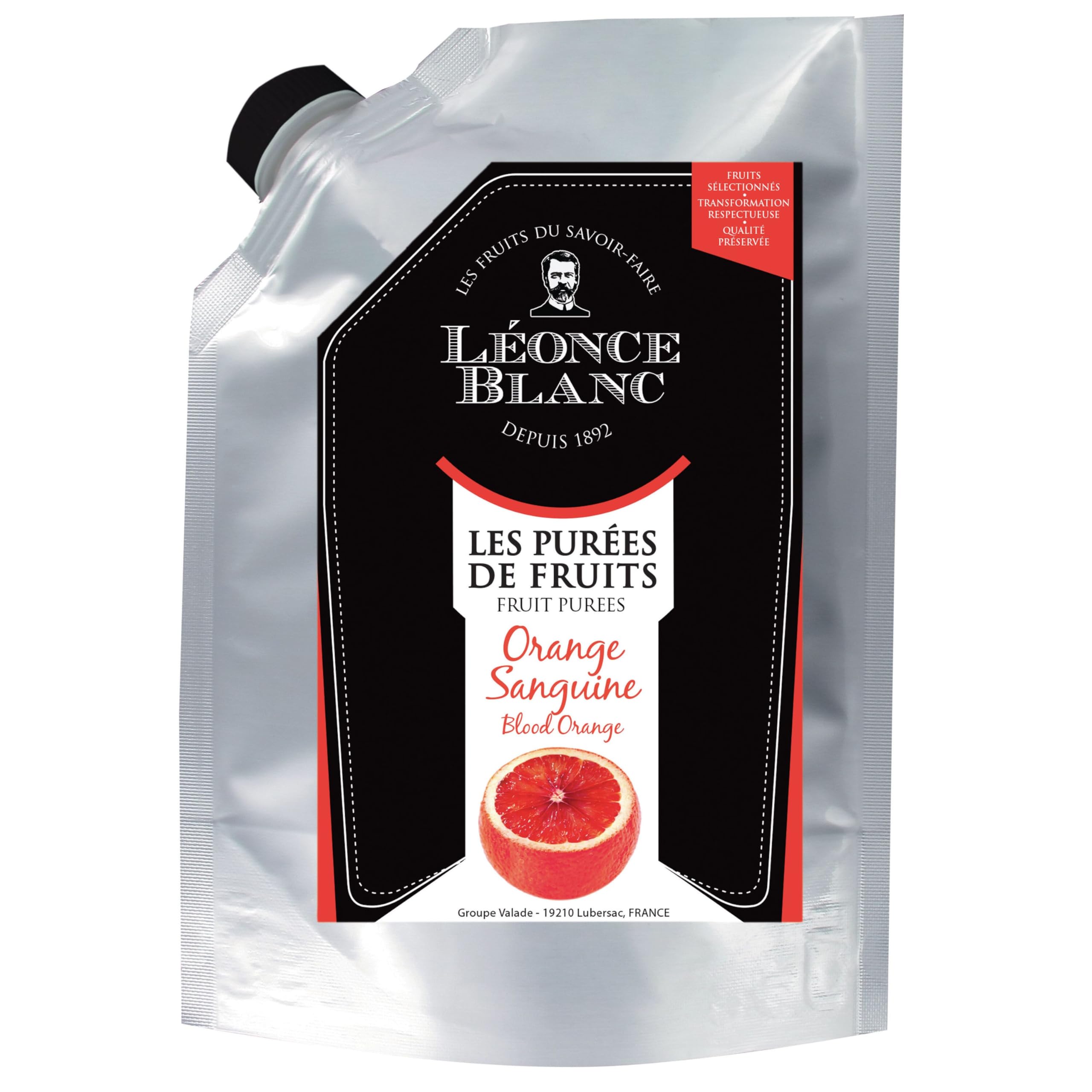 Leonce BlancBlood orange fruit puree. Easy to store and resealable pouch - 1kg - Perfect for Cocktails, Smoothies, and Desserts.