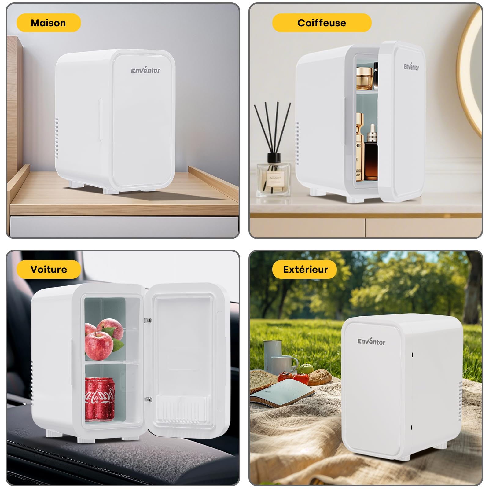 Enventor Mini Frigo 6 litres/8 canettes, glacière et réchaud, alimentation CA + 12V CC, portable pour chambre, voiture