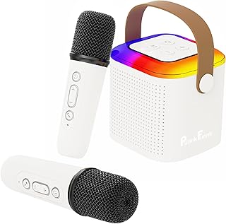 PunnkFunnk JollyBeats Wireless Mini Karaoke Speaker with Dual Mic | RGB Lights & Voice Effects | 10W Powerful Sound | Bluetooth 5.3 | 10H Playtime | Multi-Play Modes | Type-C Fast Charging(White)