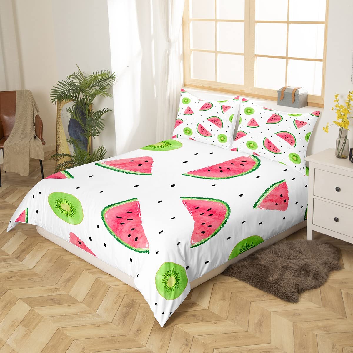Manfei Cute Fruits Duvet Cover Set Single Size, Kiwi and Watermelon Comforter Cover with 1 Pillowcase - Image 2
