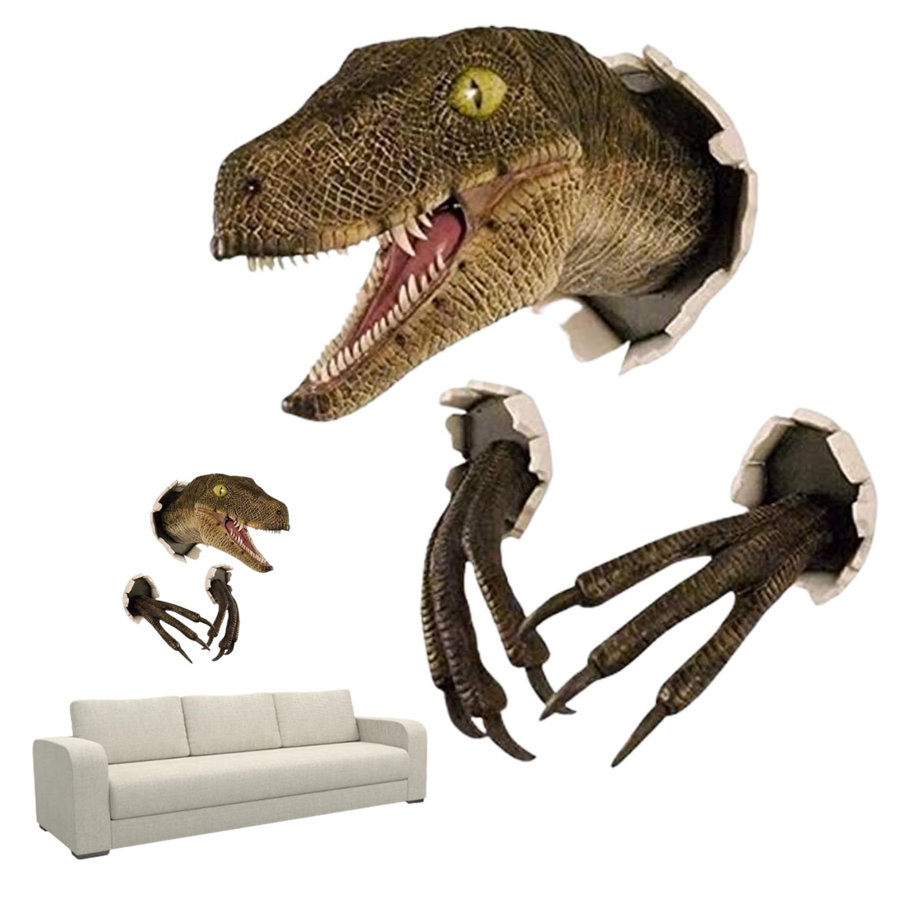 Tête de dinosaure 3D en résine haut de gamme pour une sculpture murale d'exception