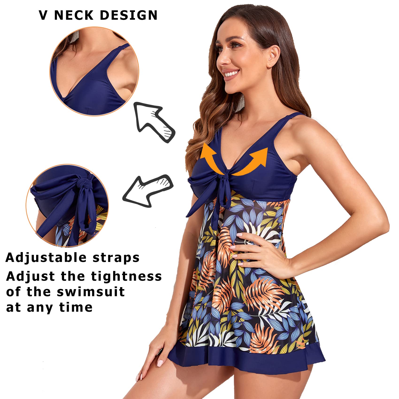 Tankini Donna Mare Costume da Bagno Due Pezzi Costumi Push Up Beachwear Push up Maglia Taglie Forti Boyshort