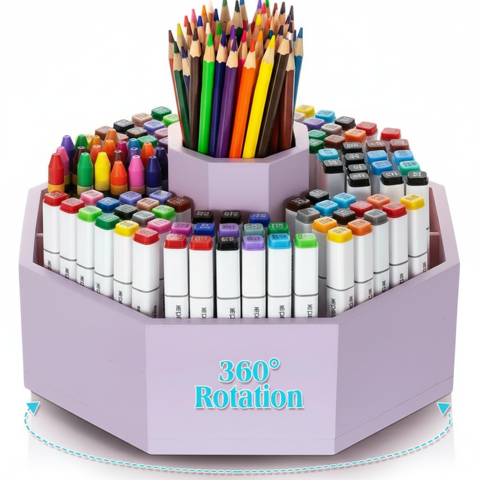 Soporte giratorio de bambú para lápices, organizador de suministros de arte, escritorio giratorio de 360°, organizador de bolígrafos pastel, regalos para Navidad, organizador de escritorio