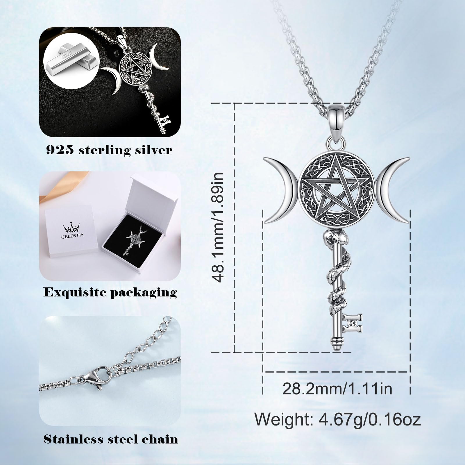 CELESTA Amuleto Sello de Lilith Colgante Serpiente Luna Diosa Collar Plata de ley 925 Joyeria Wicca Brujeria Esoterismo Regalo para Mujeres Espiritual