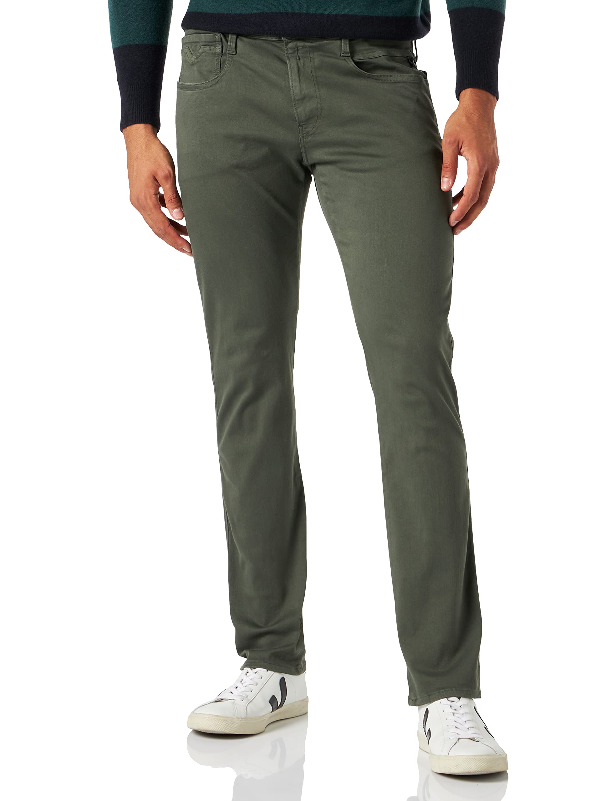 Replay Herren Jeans Anbass Slim-Fit Hyperflex Colour X-Lite mit Stretch, Moss Green 312 (Grün), 28W / 34L