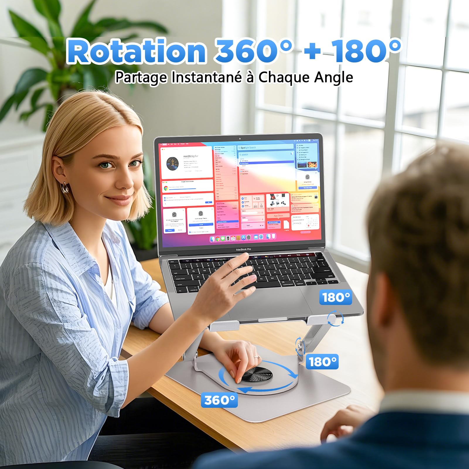 ICARE Support Ordinateur Portable avec Ventilateur Magnétique Rotation 360° Capacité 10 KG 18dB Argent