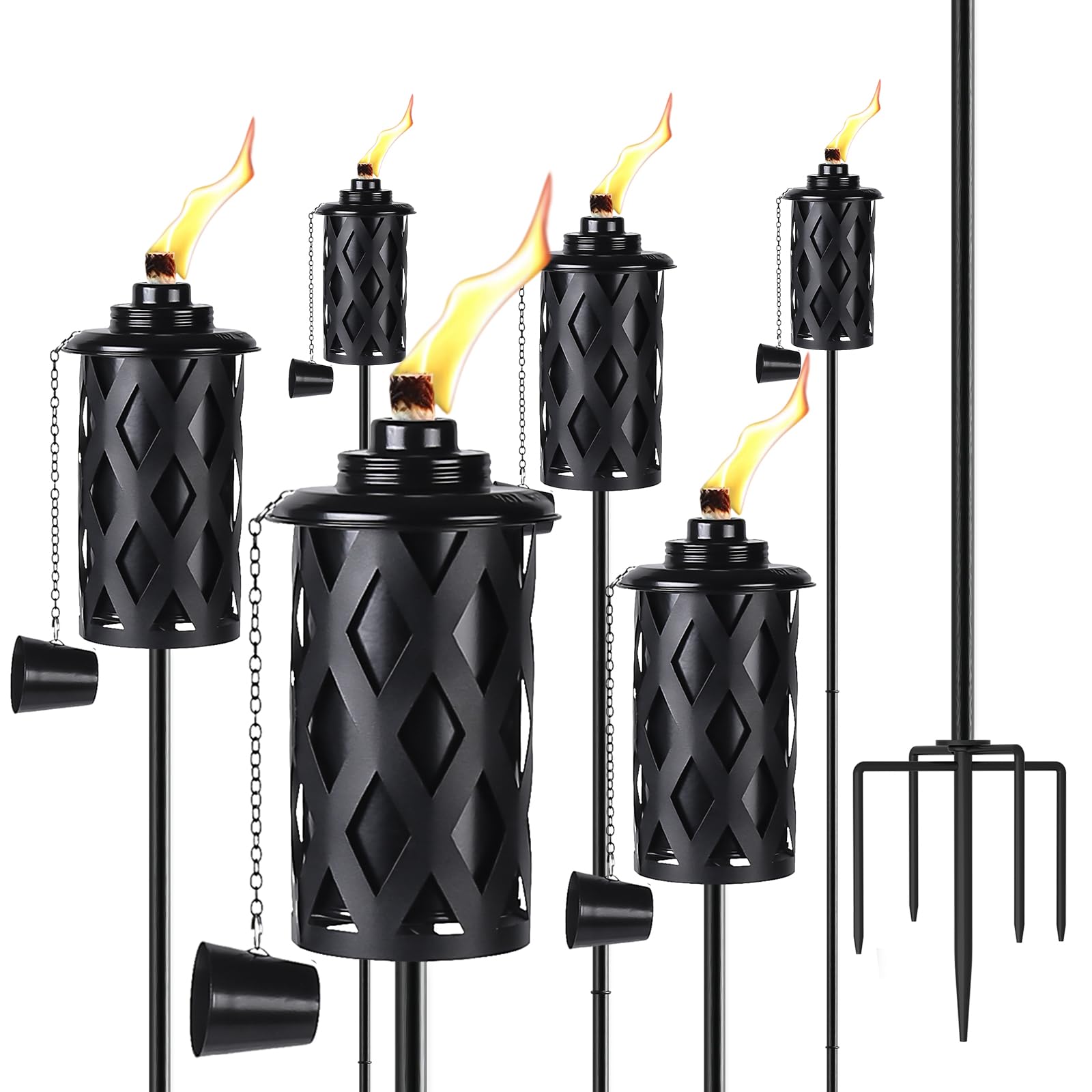 Photo 1 of ZSPENG Upgraded 60 Inch Citronella Torches for Outside Set of 6, 16 Oz Outdoor Garden Torches with 5-Prong Grounded Stake, Metal Torch for Garden Décor, Outside Torches for Backyard, Garden, Patio